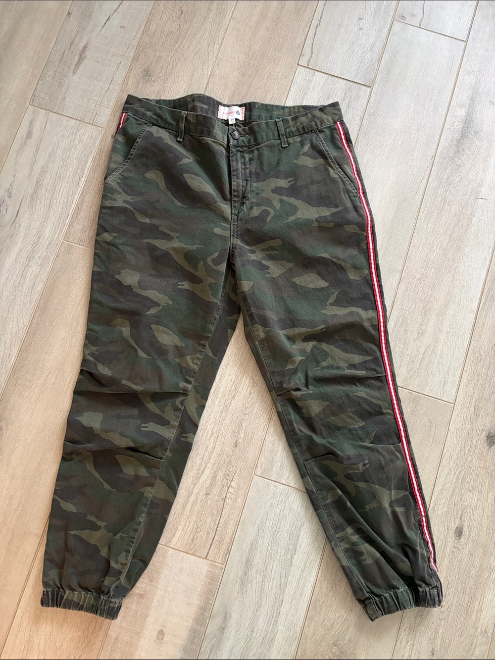 Sundry Camo Jogger Pants with Red Side Stripe